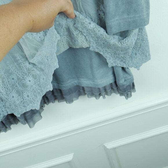 Ali Miles XL Top Lace Vest Shabby Chic Artsy Boho Romantic Lagenlook Gray - Picture 8 of 9